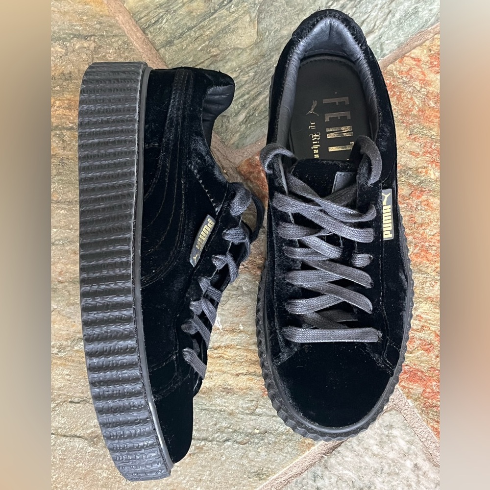 Puma Black Platform Sneakers with Rippled Sole